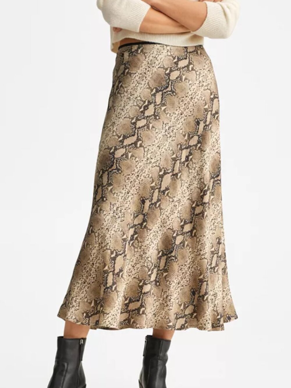 MNG Mango Snake Print Satin Slip Midi Skirt – Size M